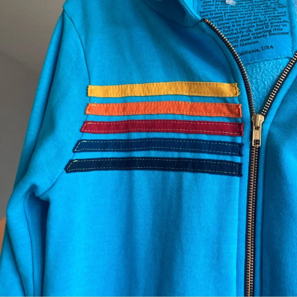 Aviator Nation Sz L Pacific Blue Hoodie Sweatshirt Eat Right Do Good Natreve - Picture 6 of 8